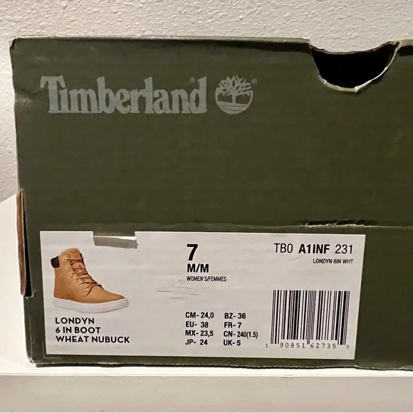 Timberland Women's Londyn 6" Boots Wheat Nubuck A1INF Size 7 With Box Leather - Picture 11 of 11